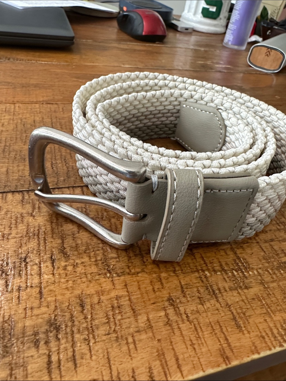 Goodfellow & Co Cream Woven Stretch Belt with Silver-Tone Buckle